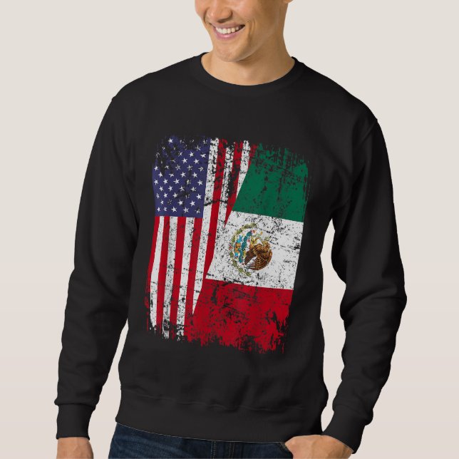 MEXICAN ROOTS Half American Flag MEXICO Sweatshirt (Front)