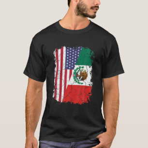 MEXICAN ROOTS   Half American Flag   MEXICO T-Shirt