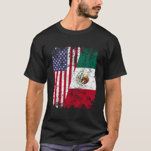 Mexican Roots Half American Flag Mexico T-Shirt
