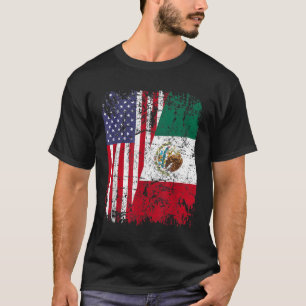 MEXICAN ROOTS Half American Flag MEXICO T-Shirt