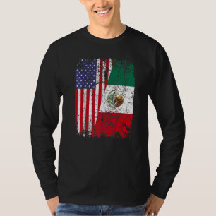 MEXICAN ROOTS Half American Flag MEXICO T-Shirt