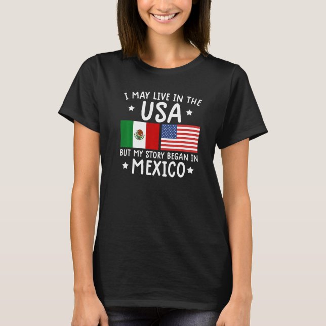 mexican ROOTS  Half American Flag Mexicoflag T-Shirt (Front)