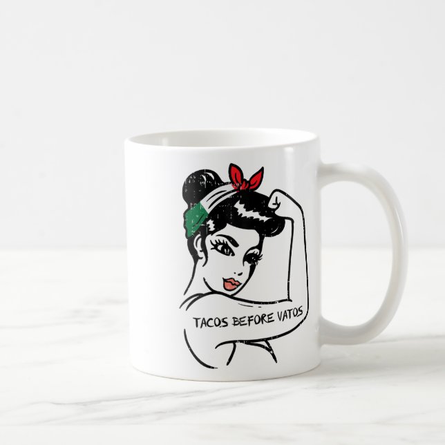 Mexican Rosie Strong Woman Tacos Before Vatos Cinc Coffee Mug (Right)