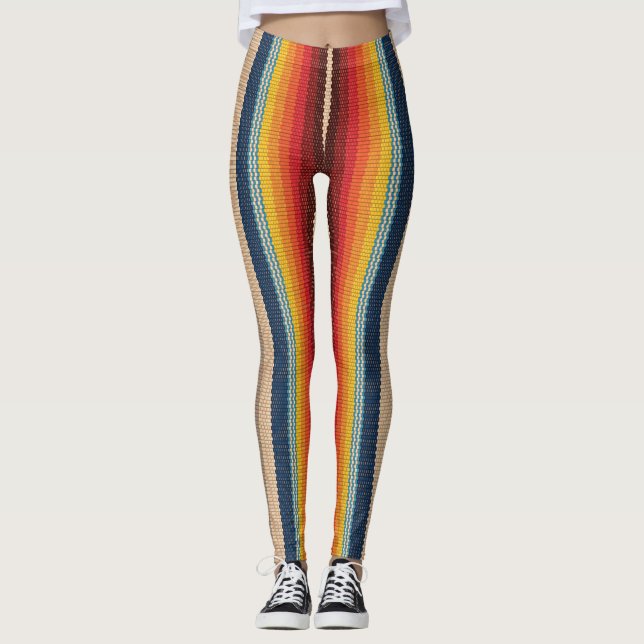 Mexican Rug: Colourful Stripes Seamless. Leggings (Front)