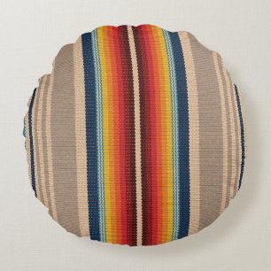Mexican Rug: Colourful Stripes Seamless. Round Cushion