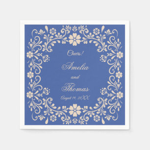 Mexican Rustic Blue Flowers Wedding  Napkin