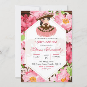 Mexican Rustic Charra Pink Floral Invitation