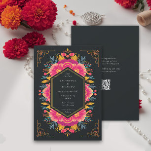 Mexican Rustic Elegant Floral Rancho QR Wedding Save The Date