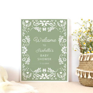 Mexican Sage Green Baby Shower Welcome Poster
