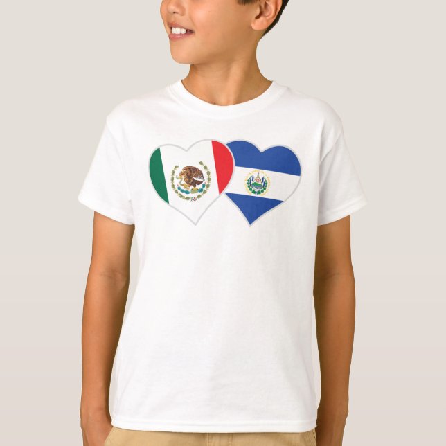 Mexican Salvadorian Flag Heart Mexico El Salvador T-Shirt (Front)