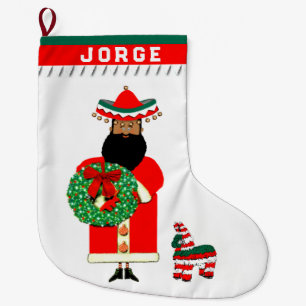 Mexican Santa Holiday Gift Large Christmas Stocking
