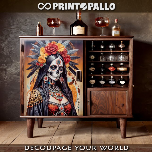 Mexican Santa Muerte adorned with flowers  Tissue Paper (Creator Uploaded)