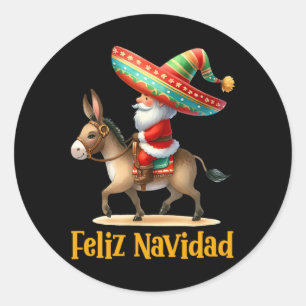 Mexican Santa Riding Donkey Christmas Navidad Mexi Classic Round Sticker