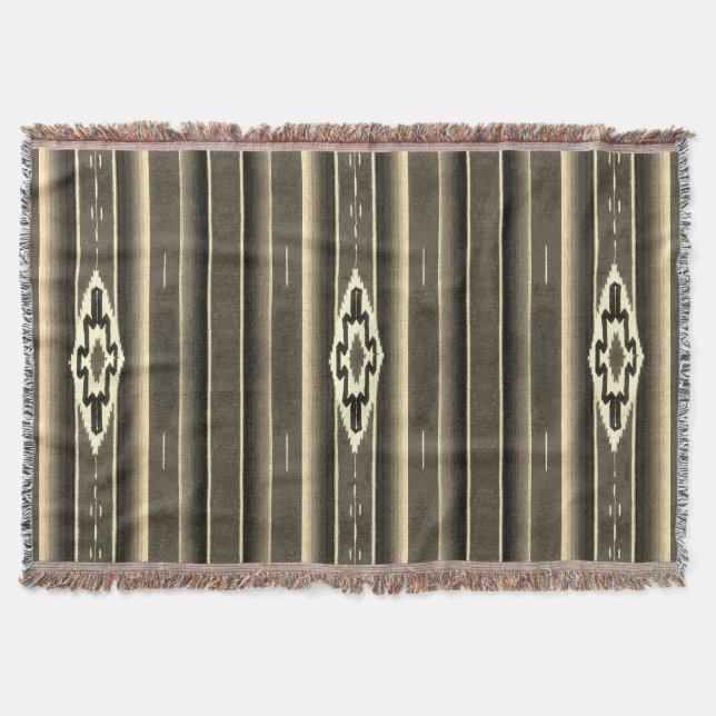 Mexican Sarape Pattern in Sepia Colours Throw Blanket (Front)