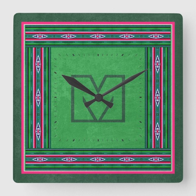 Mexican Sarape Pattern with (or without) Monogram Square Wall Clock (Front)
