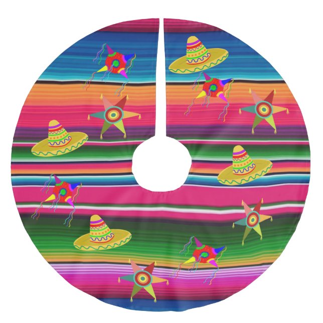 Mexican Serape Blanket Stripes Mexico Christmas   Brushed Polyester Tree Skirt (Front)