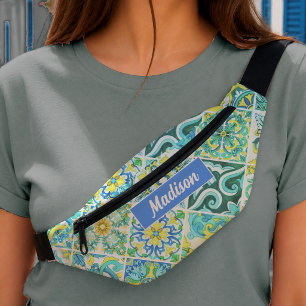 Mexican Sicilian Aqua Mint Tile Pattern Bum Bags