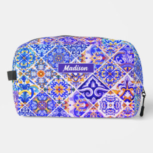 Mexican Sicilian Mediterranean purple blue tiles Dopp Kit