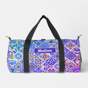 Mexican Sicilian Mediterranean purple blue tiles Duffle Bag