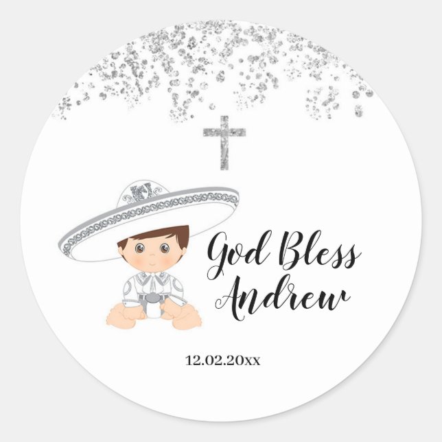 Mexican Silver Charro Baptism Sticker (Front)