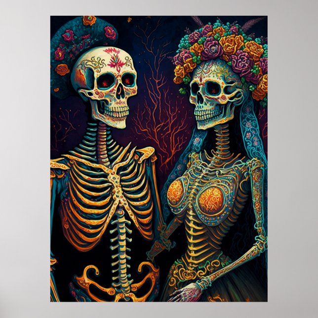 Mexican Skeleton Art Couple Till Death do Us Part Poster (Front)