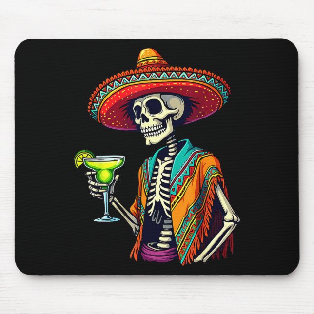 Mexican skeleton sombrero cinco de mayo fiesta mouse mat (Front)