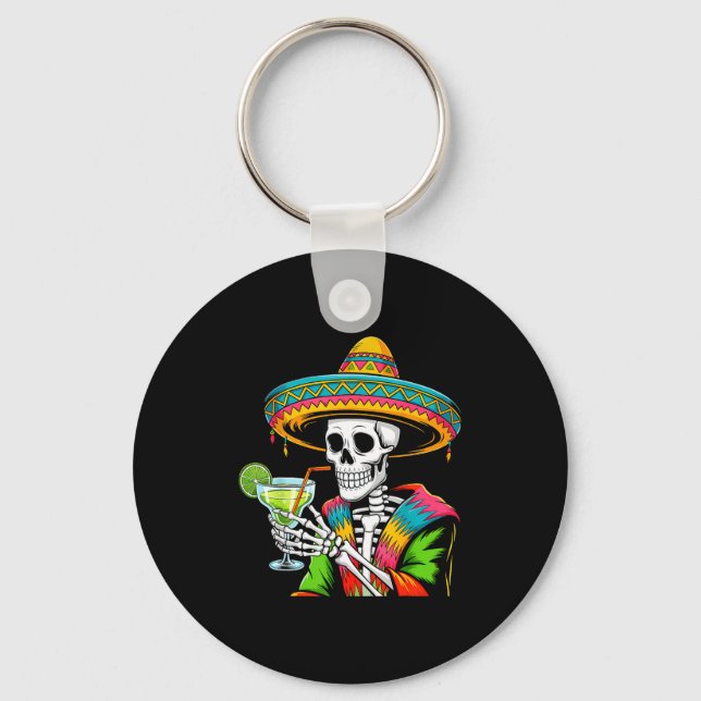 Mexican skeleton sombrero cinco de mayo mexican key ring (Front)