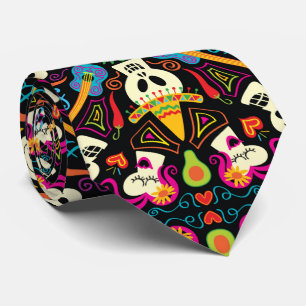 Mexican skeletons celebrating the Day of the Dead Tie