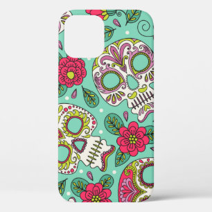 Mexican skull and flowers, seamless. iPhone 12 case