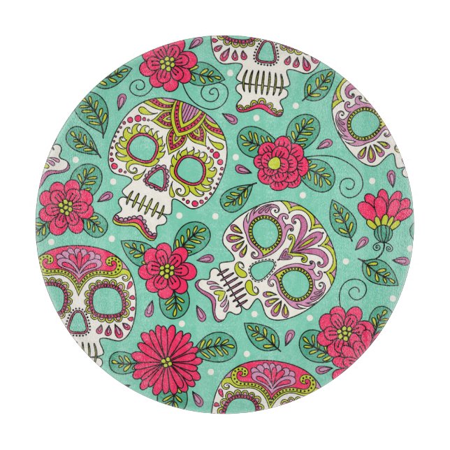 Mexican skull and flowers, seamless. cutting board (Front)