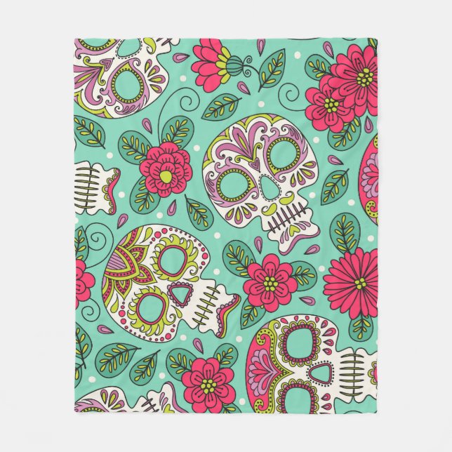 Mexican skull and flowers, seamless. fleece blanket (Front)