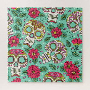 Mexican skull and flowers, seamless. jigsaw puzzle