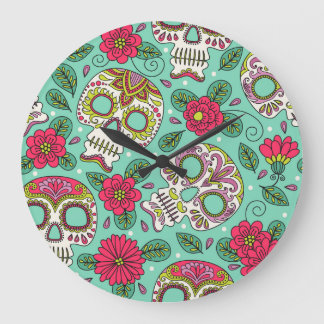 Mexican skull and flowers, seamless. large clock