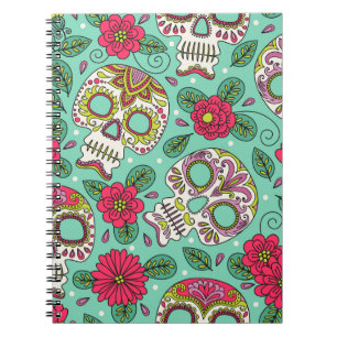Mexican skull and flowers, seamless. notebook