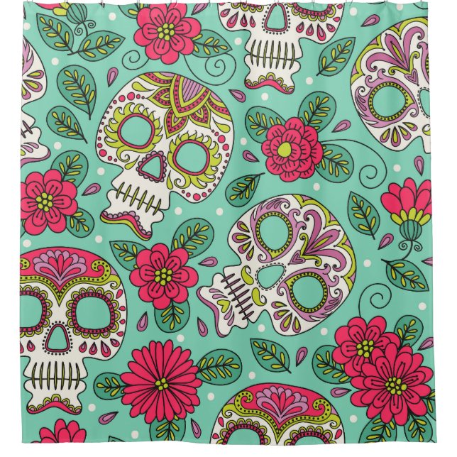 Mexican skull and flowers, seamless. shower curtain (Front)