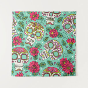 Mexican skull and flowers, seamless. tapestry