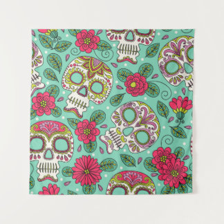 Mexican skull and flowers, seamless. tapestry