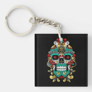 mexican skull art in huichol mood key ring