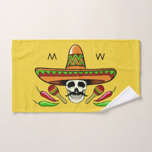 Mexican Skull custom monogram & colour hand towel