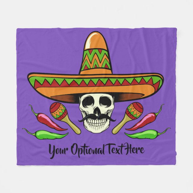 Mexican Skull custom text & colour fleece blankets (Front (Horizontal))