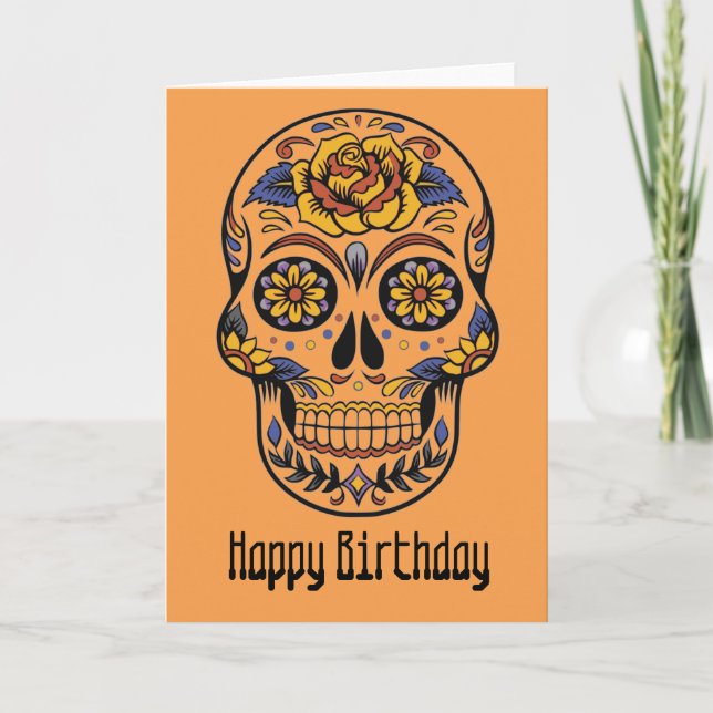 Mexican skull day of the dead birthday card (Front)
