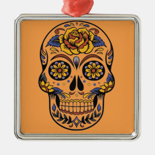 Mexican skull day of the dead metal tree decoration