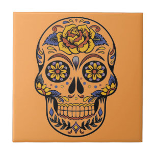Mexican skull day of the dead tile