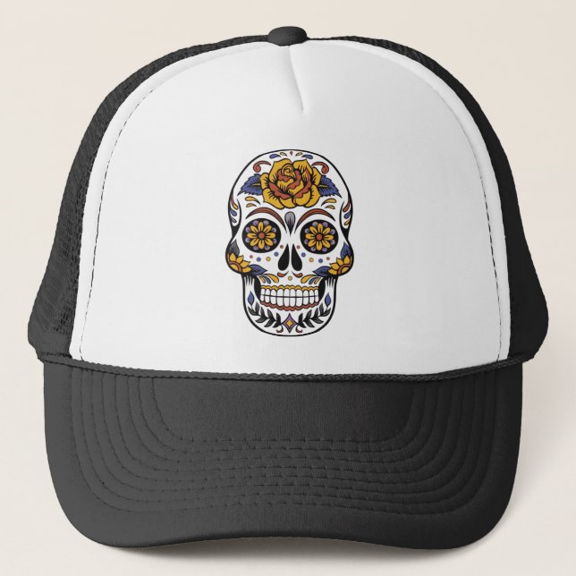 Mexican skull day of the dead trucker hat (Front)