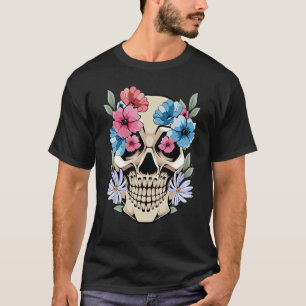Mexican Skull Flowers Aesthetic Fantasy Skeleton M T-Shirt