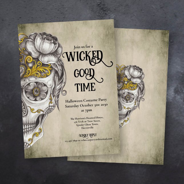 Mexican Skull Halloween Party Invitation (Creator Uploaded)