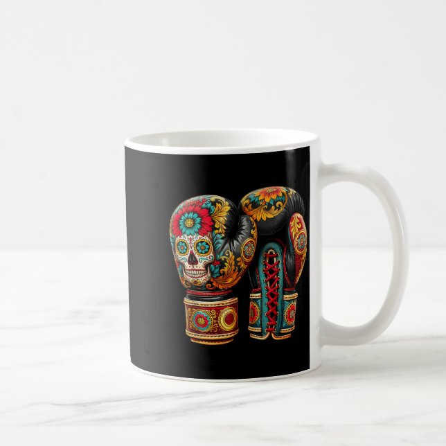 Mexican Skull Sugar Boxing Gloves Aztec Mayan Coffee Mug (Right)