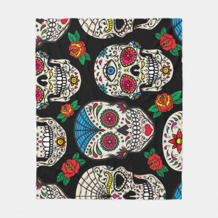 Mexican Skulls & Roses: Vintage Design Fleece Blanket