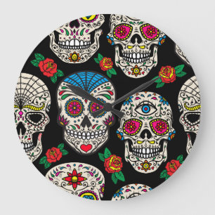 Mexican Skulls & Roses: Vintage Design Large Clock