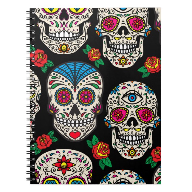 Mexican Skulls & Roses: Vintage Design Notebook (Front)